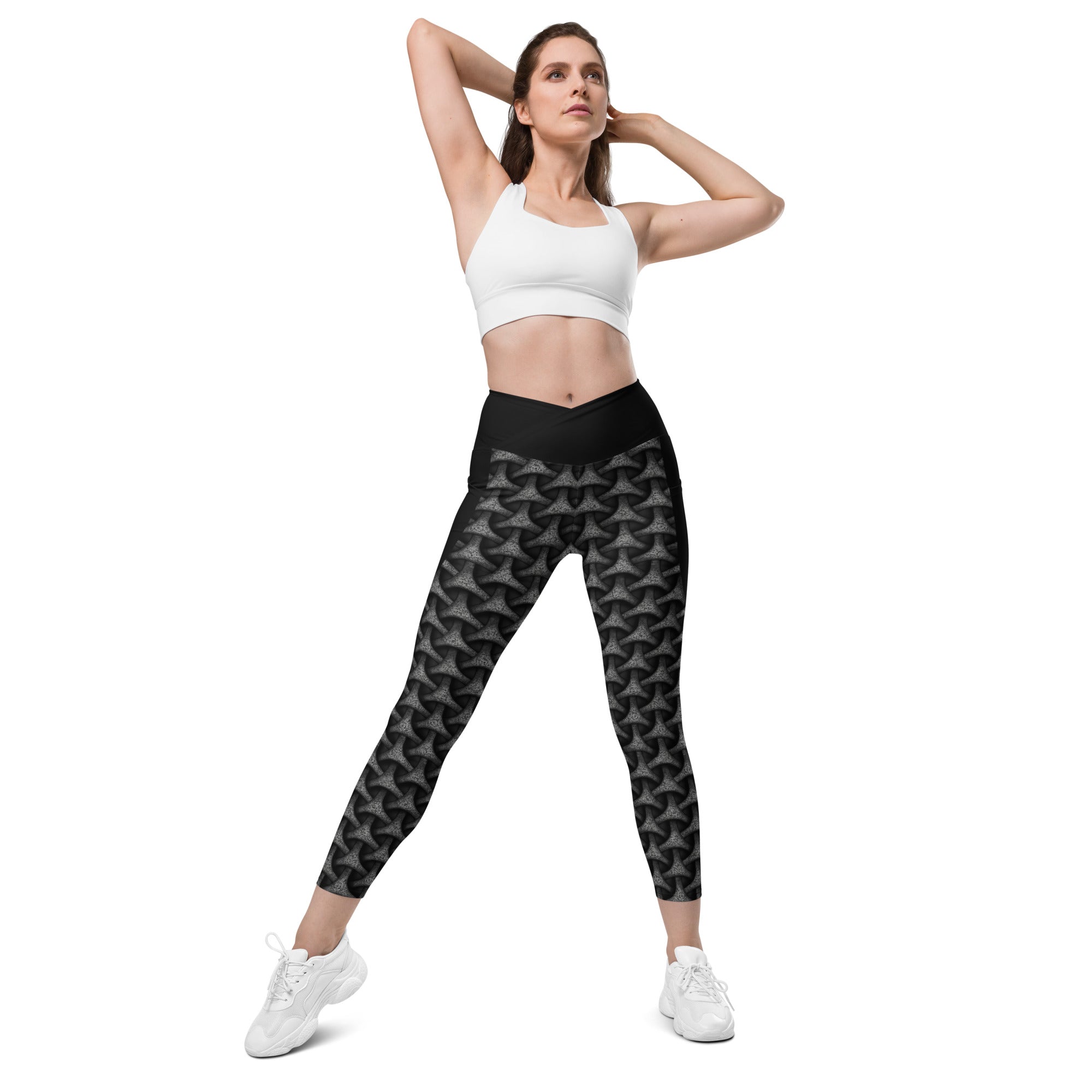The unique crossover waistband of Nebula Dream Leggings enhancing comfort and style.