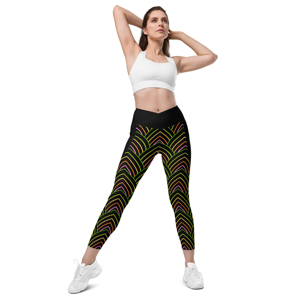 Marble Luxe Crossover Leggings front view.