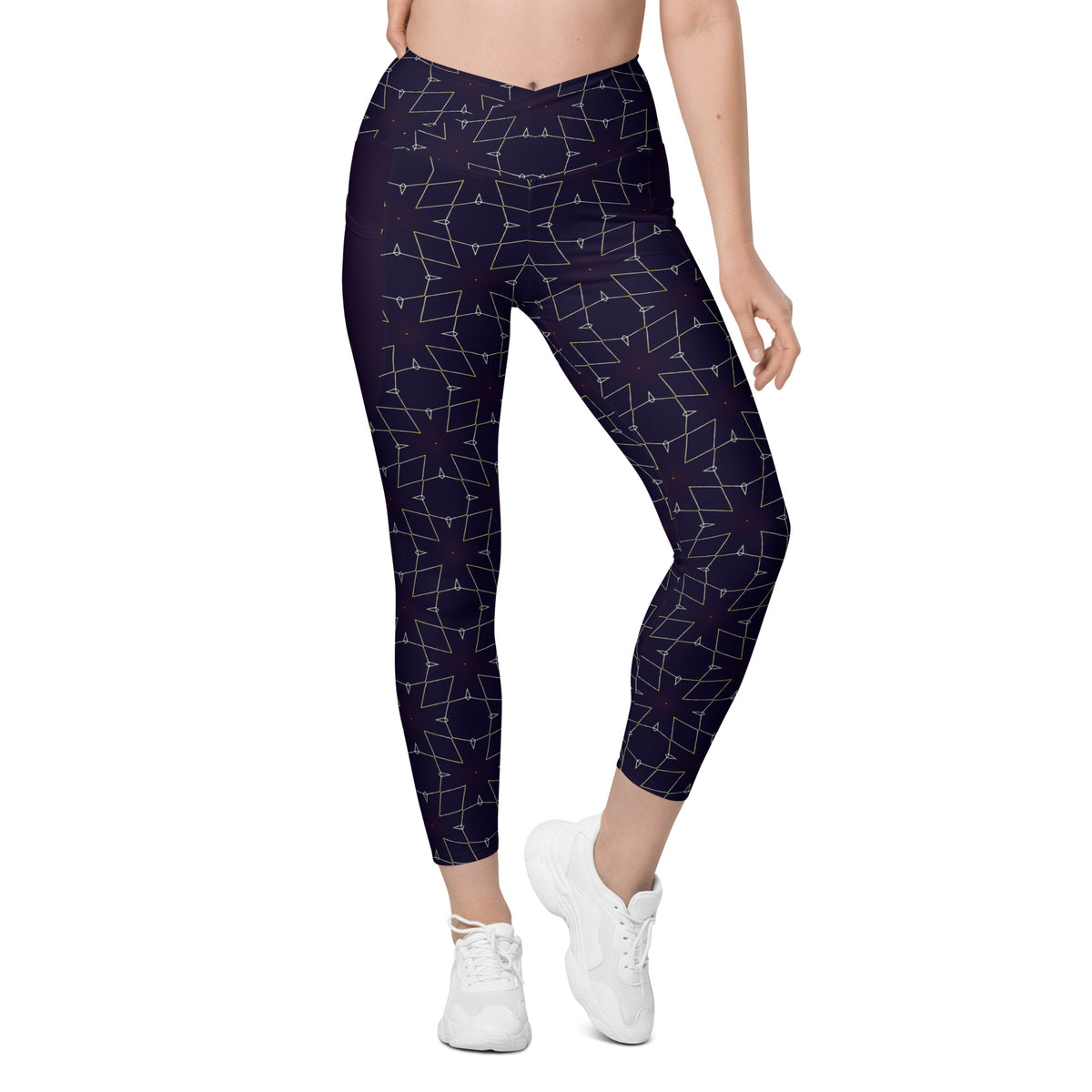 Ethereal Blossom Crossover Leggings with Pockets