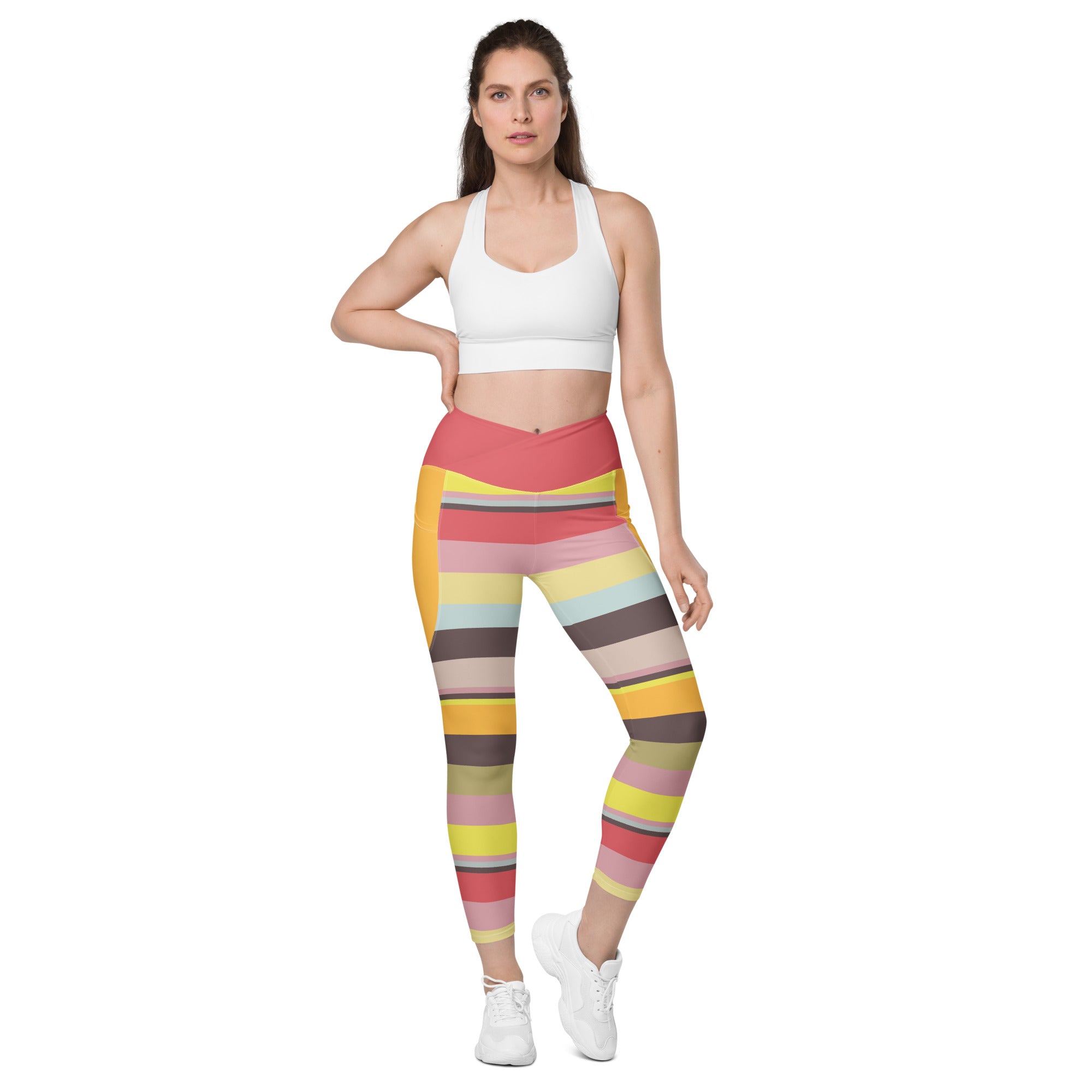 Stretching in Electric Sunrise Leggings showcasing flexibility and comfort.