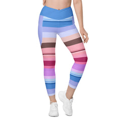 Vibrant Watercolor Strokes Crossover Leggings with Pockets