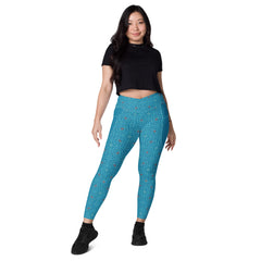 Striped Serenity leggings with crossover waistband and side pockets.