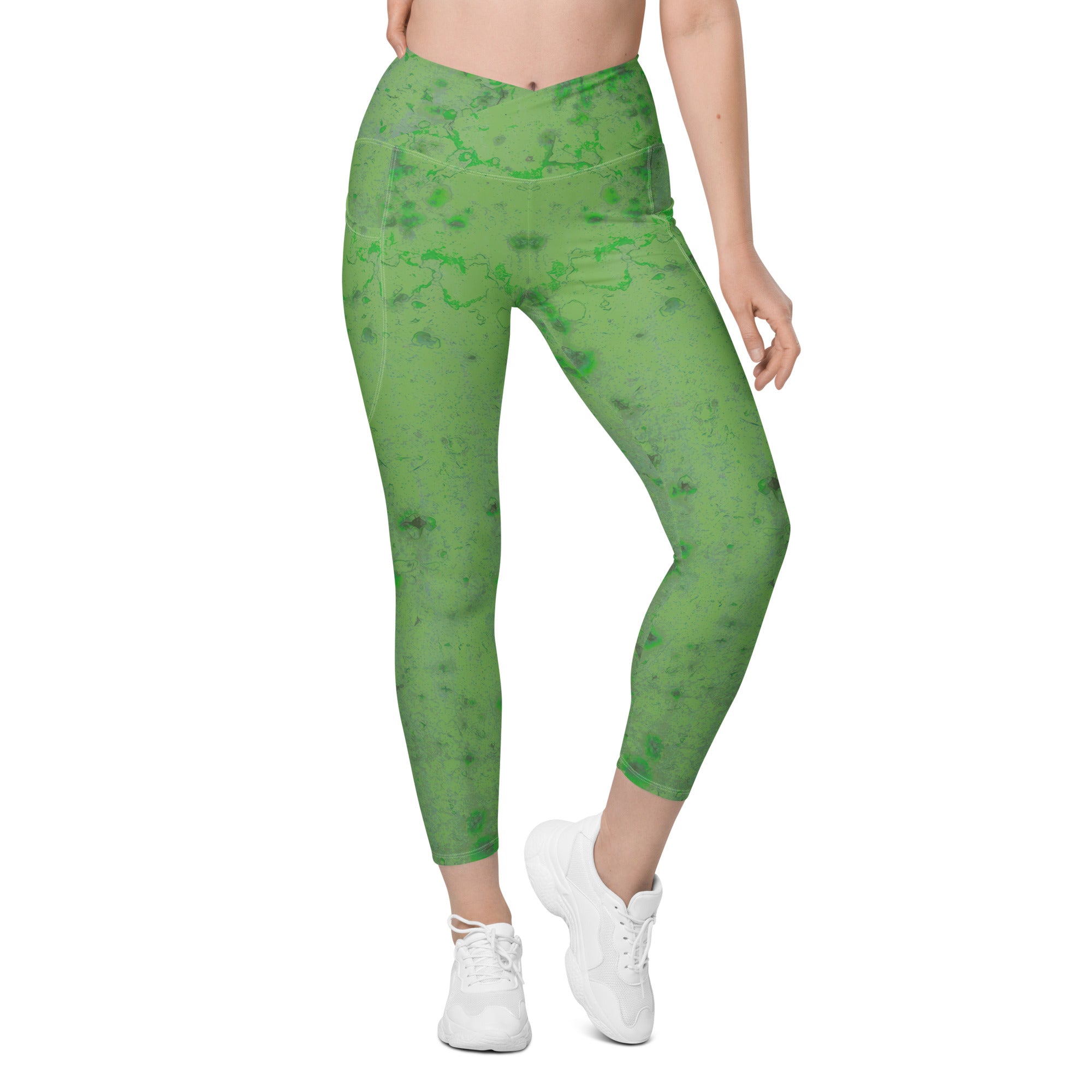 Pair of Quilted Crossover Leggings on White Background