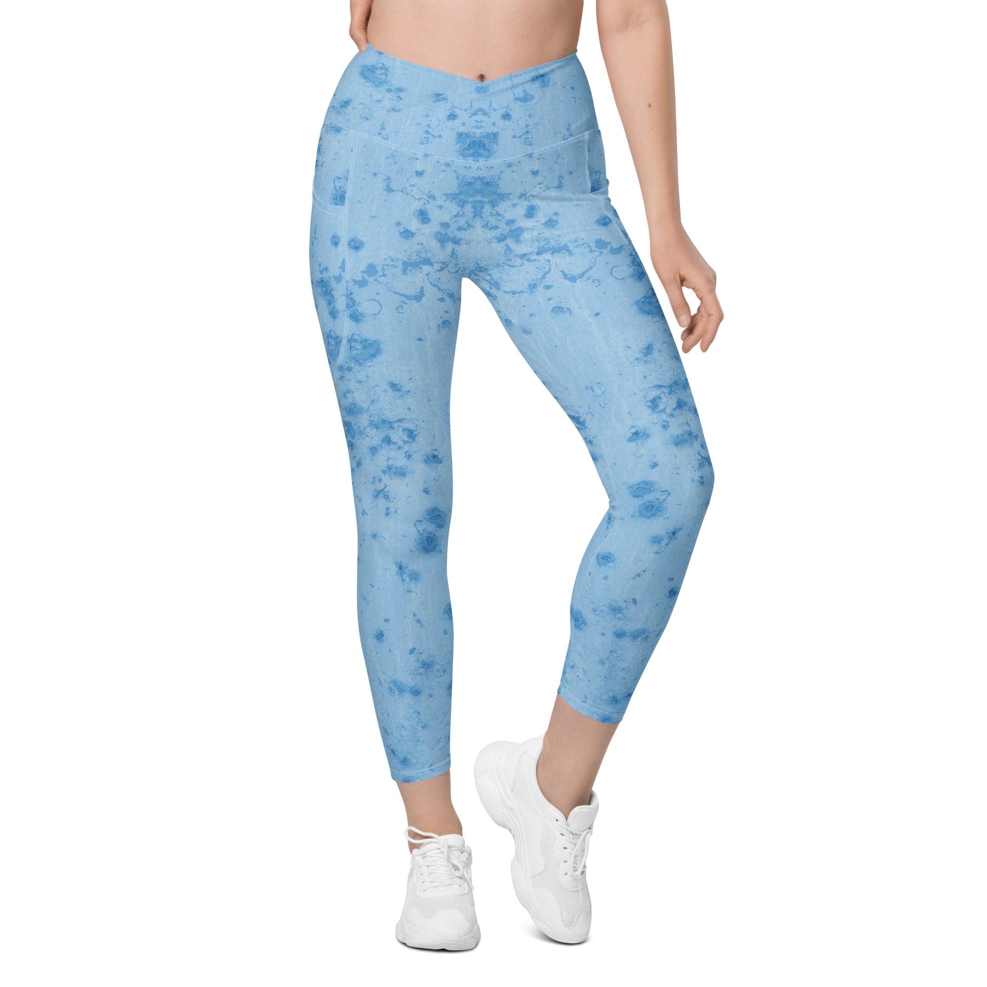 Stylish crossover leggings in granite color with model posing
