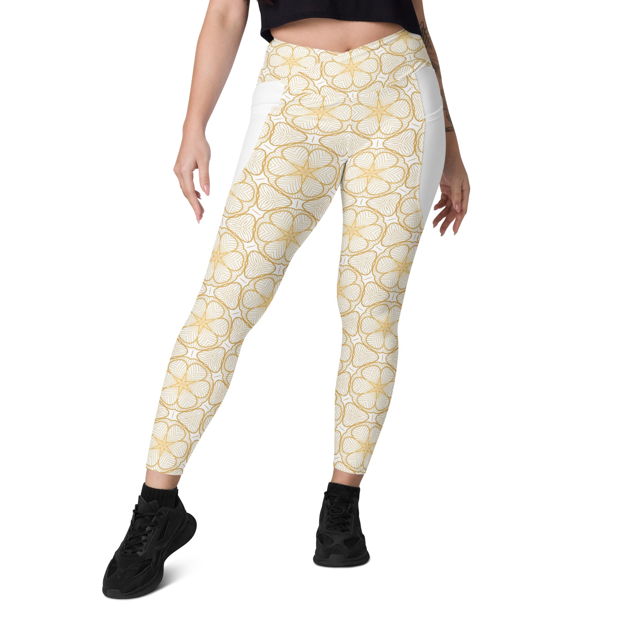 Floral Fusion Leggings with side pockets in crossover design.