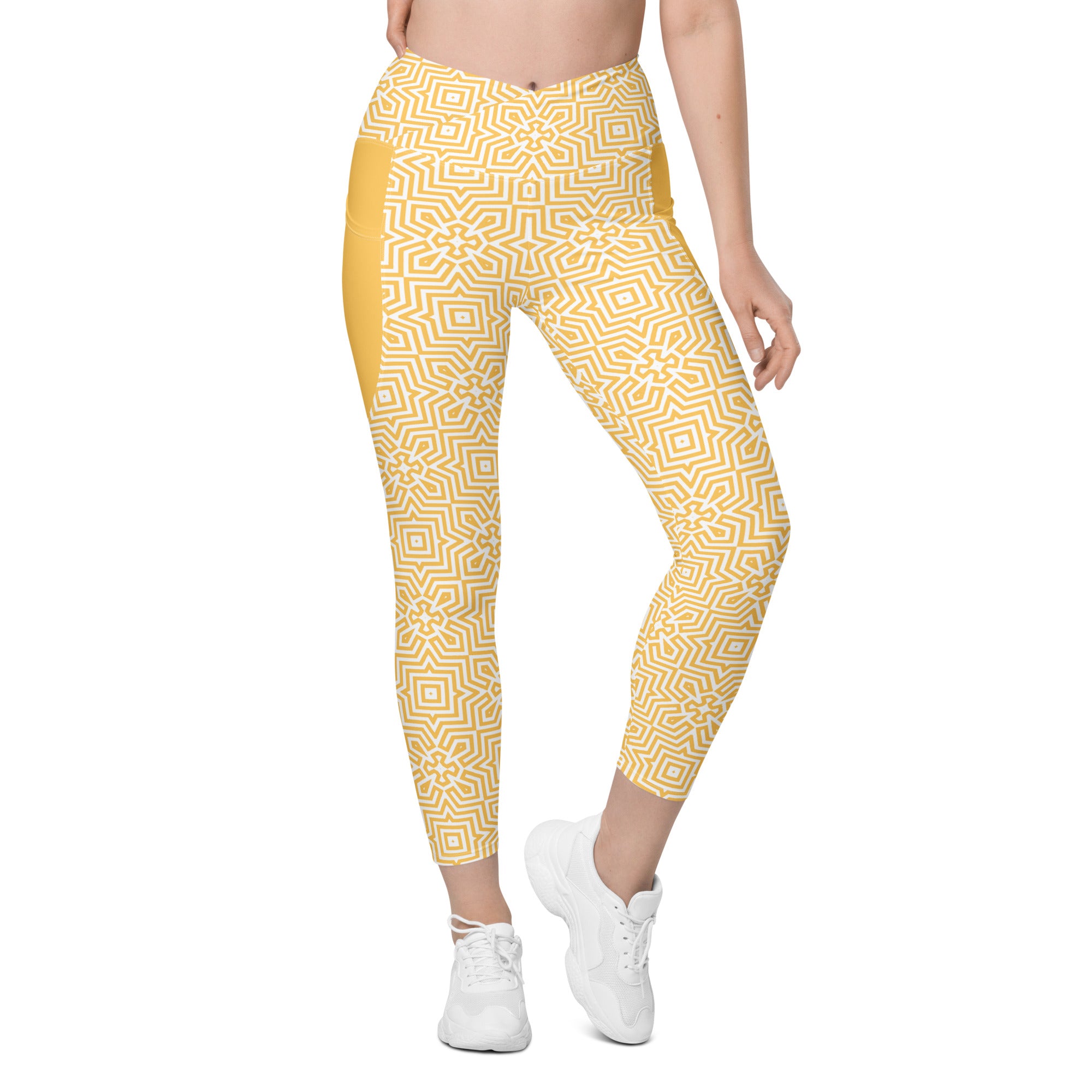 Moroccan Magic Crossover Leggings with side pockets for women.