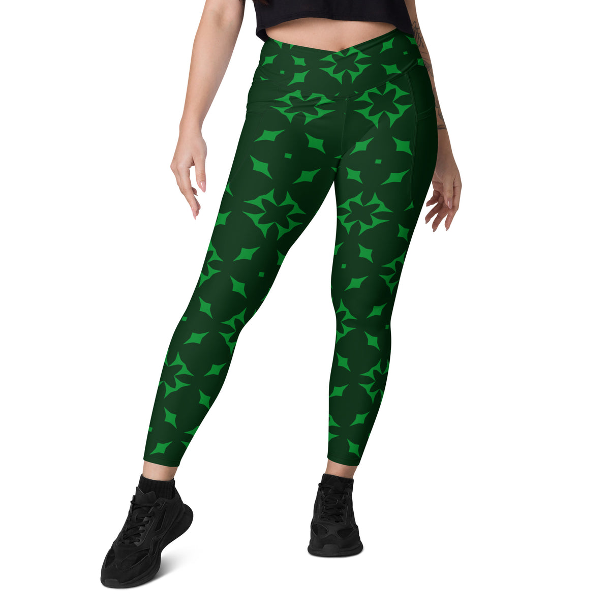 Serene Swirl Crossover Leggings with side pockets for women.