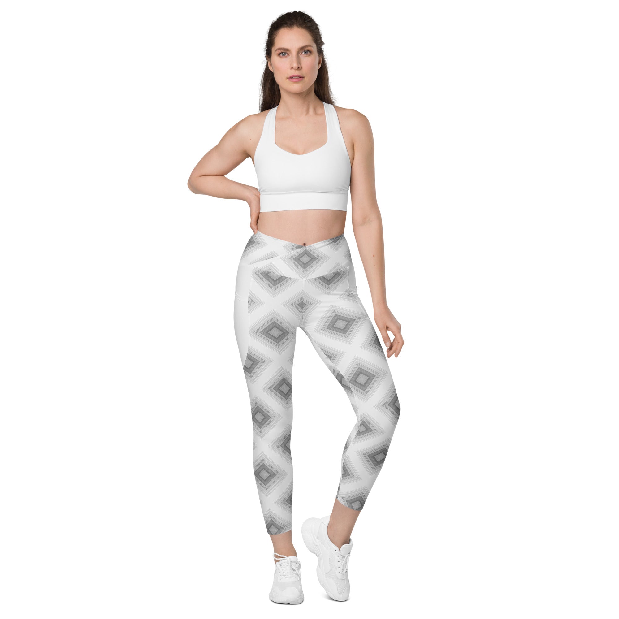 Houndstooth Harmony Crossover Leggings with side pockets detail