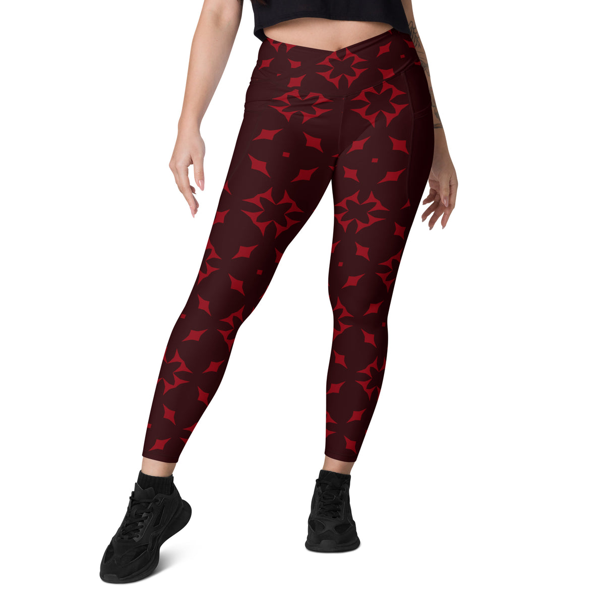 Striped Serenade leggings with crossover waistband and side pockets.