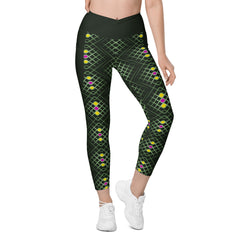 Colorful mosaic pattern crossover leggings with side pockets