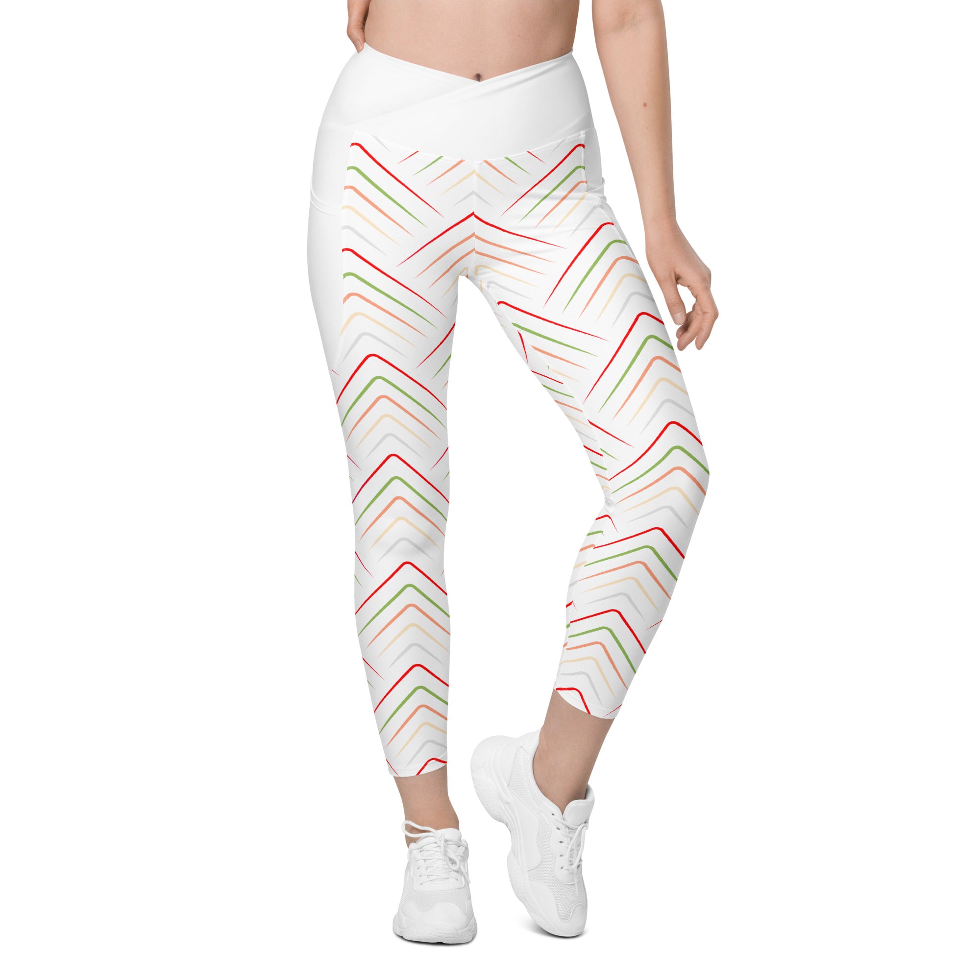 Pastel Dreams crossover leggings front view with pockets