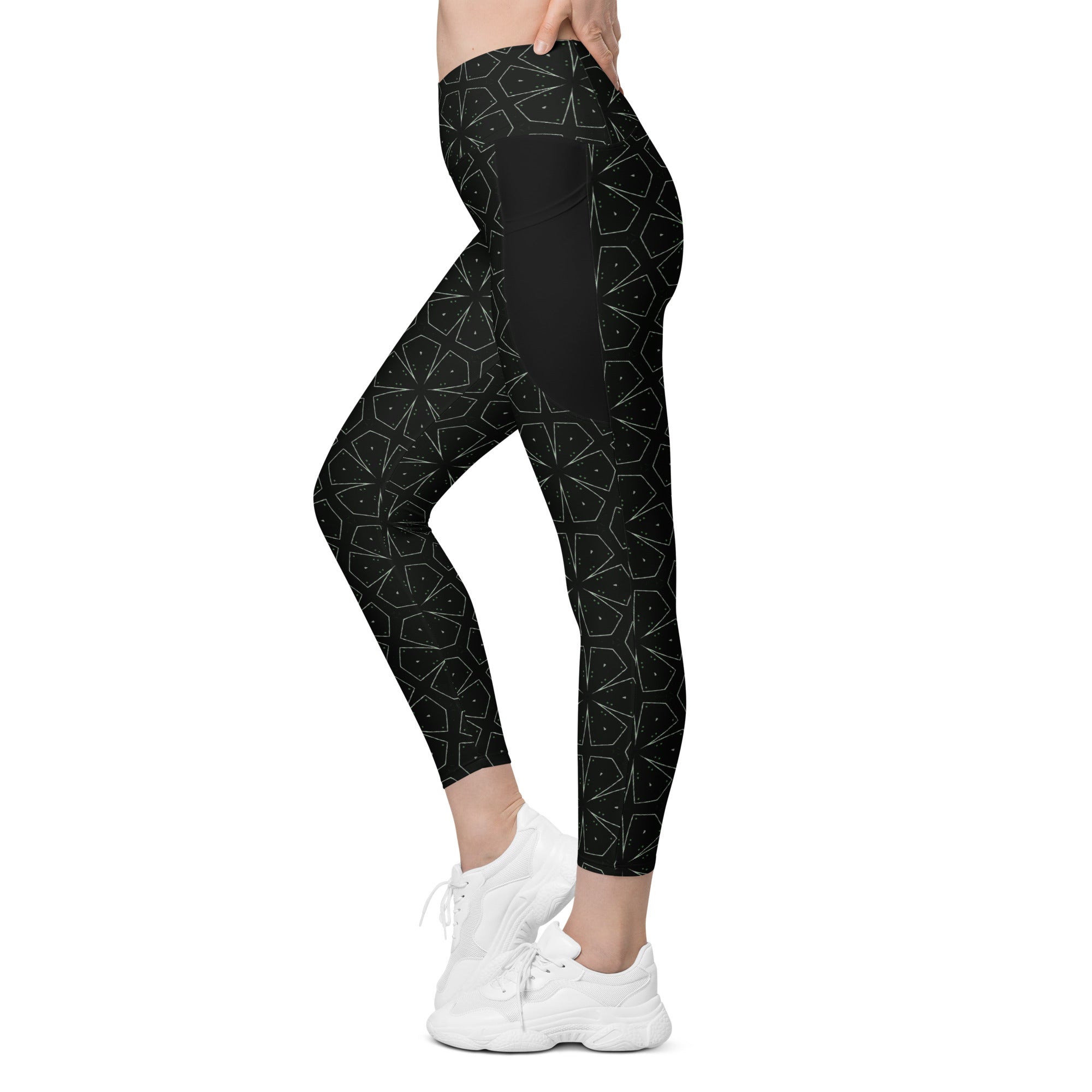 Midnight Floral All-Over Print Crossover Leggings With Pockets