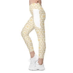 Stylish Floral Fusion Leggings featuring crossover waistband and pockets.