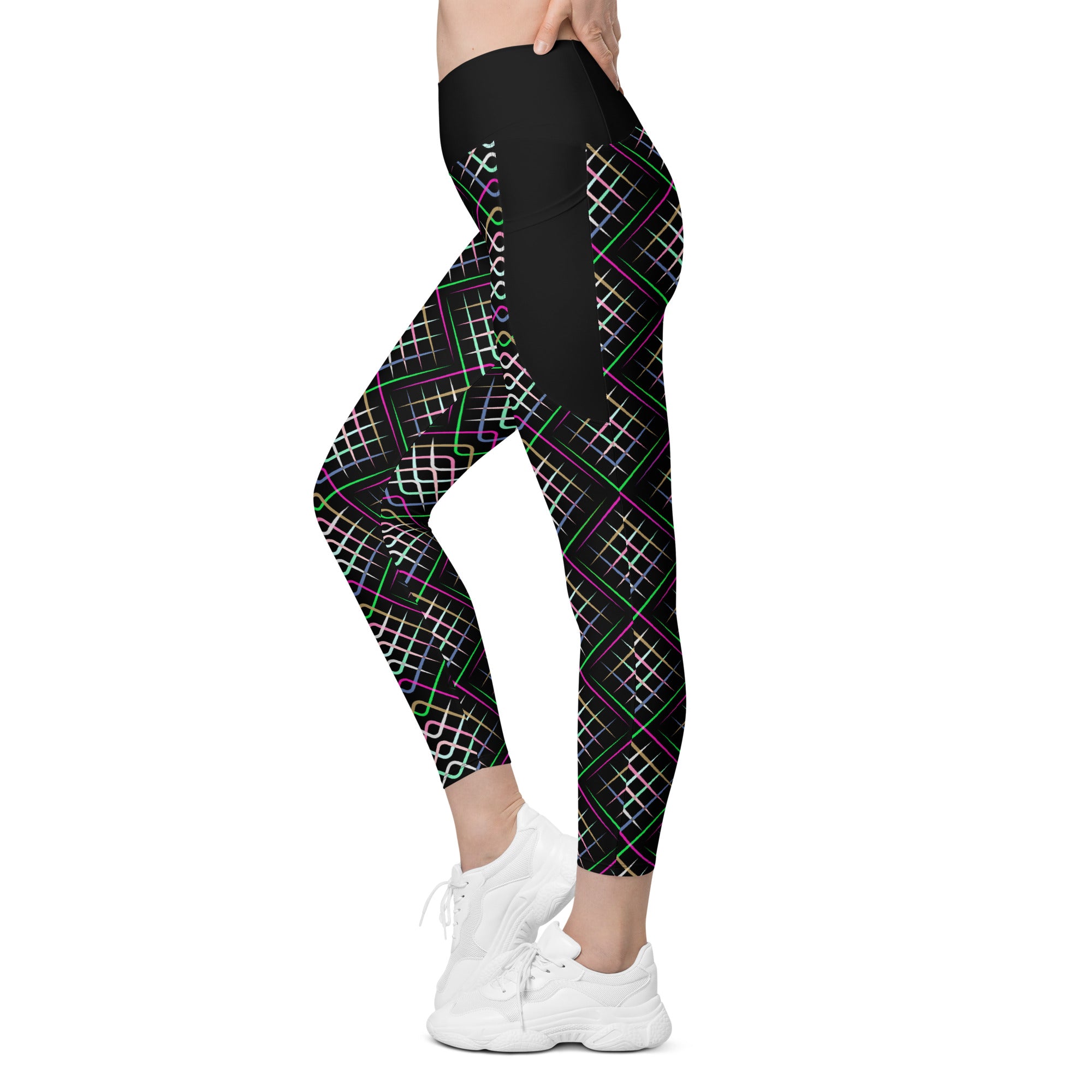 Rear view showing the crossover design of Cosmic Dreams Leggings.