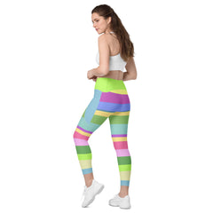 Rear view of Rainbow Cascade Leggings showing crossover detail.