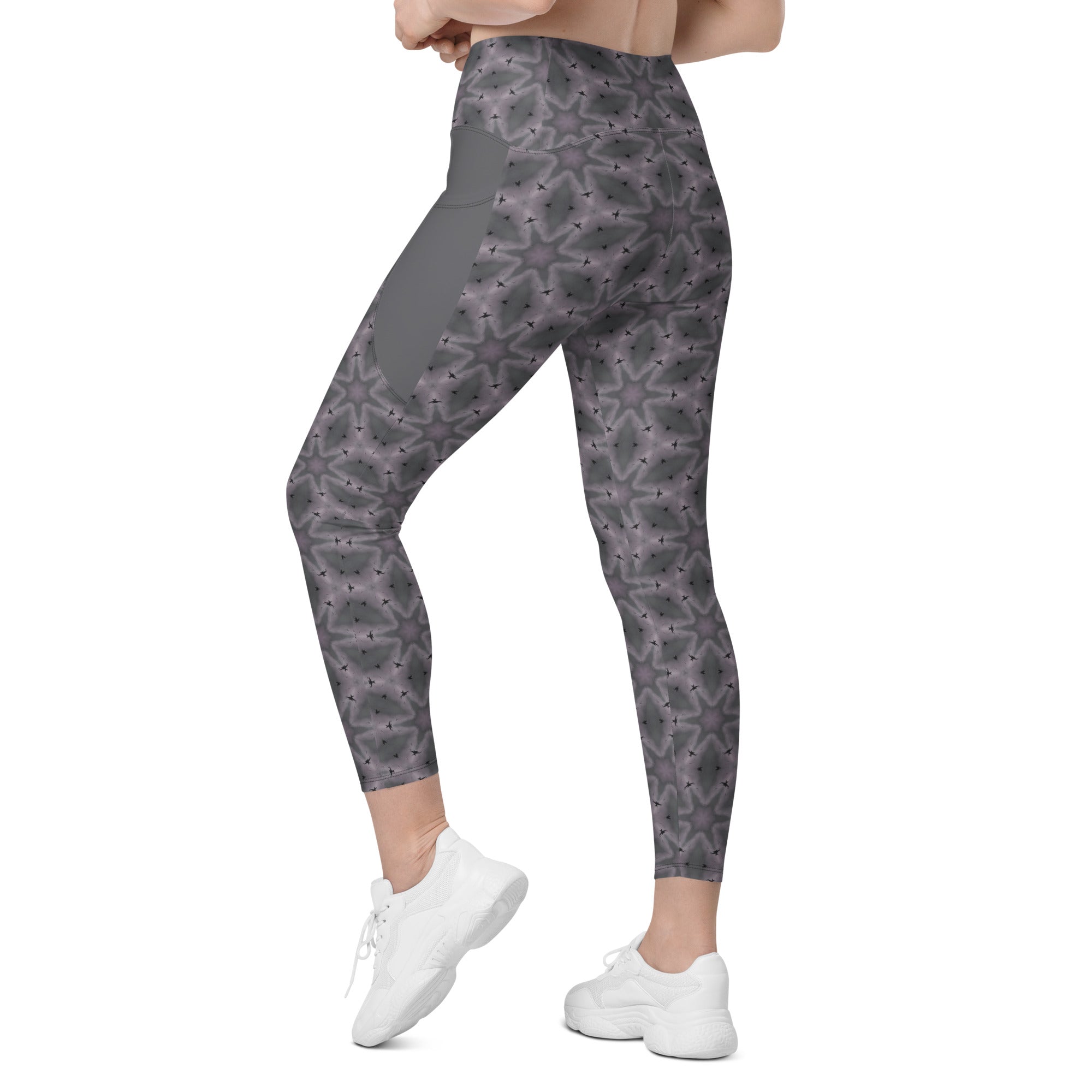 Elegant and versatile leggings with abstract art and crossover waistband