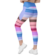 Vibrant Watercolor Strokes Crossover Leggings with Pockets