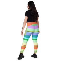 Outdoor jogging in Retro Rainbow Blast Crossover Leggings.