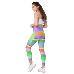 Carnival Confetti Crossover Leggings on model during a fun workout.