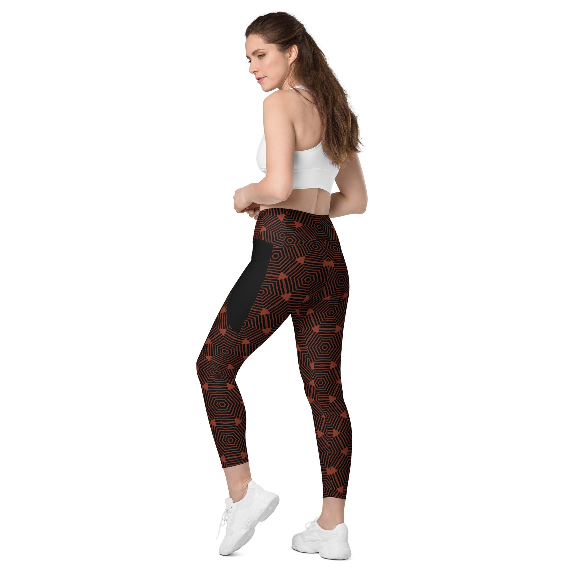 Back view of Checkered Charm Crossover Leggings highlighting rear pocket