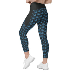 The unique crossover waistband of the Galactic Glow Tristar Leggings enhancing fit.