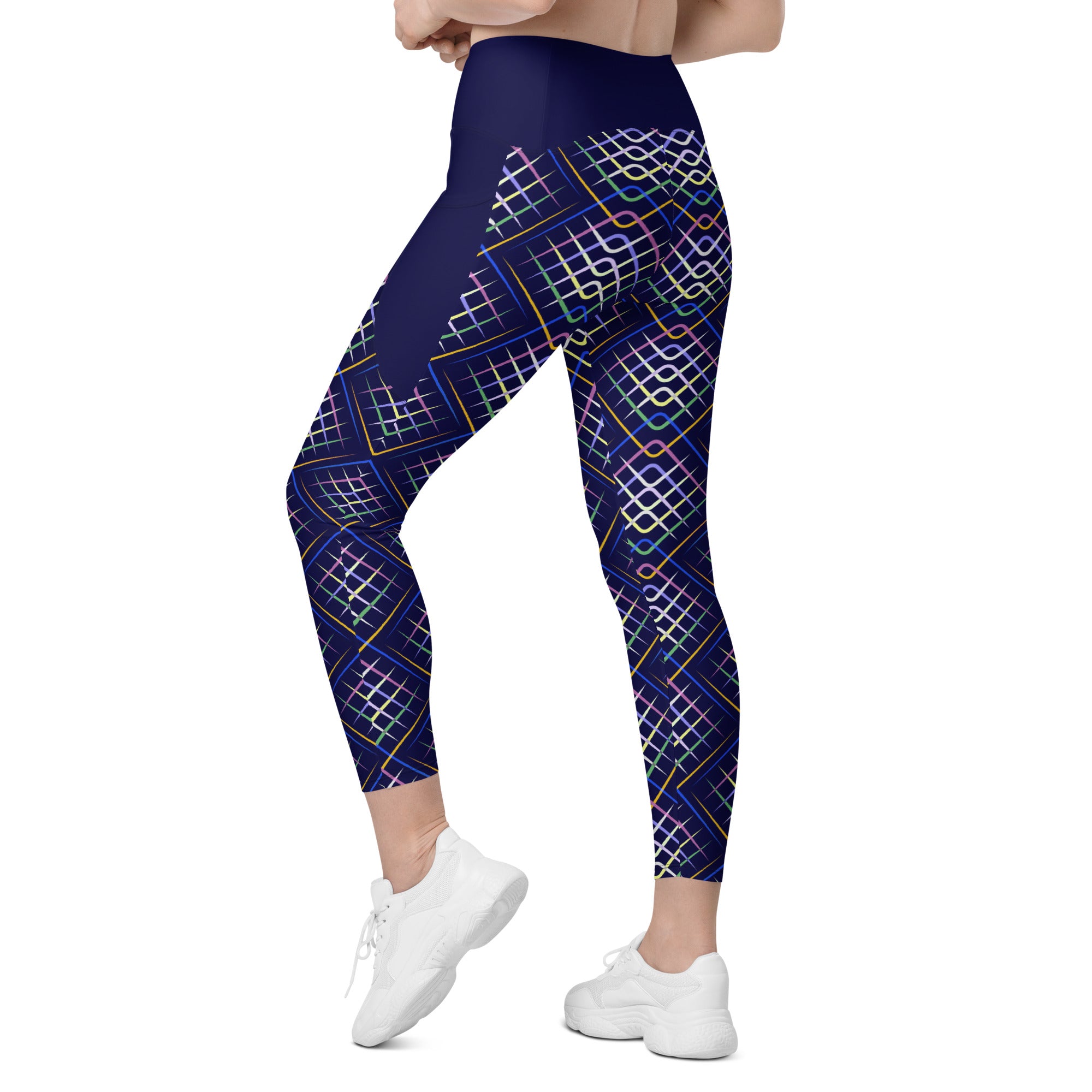 Full-length shot of Geometric Delight leggings in natural light.