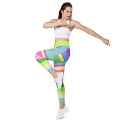 Outdoor jogging in Rainbow Cascade Crossover Leggings.