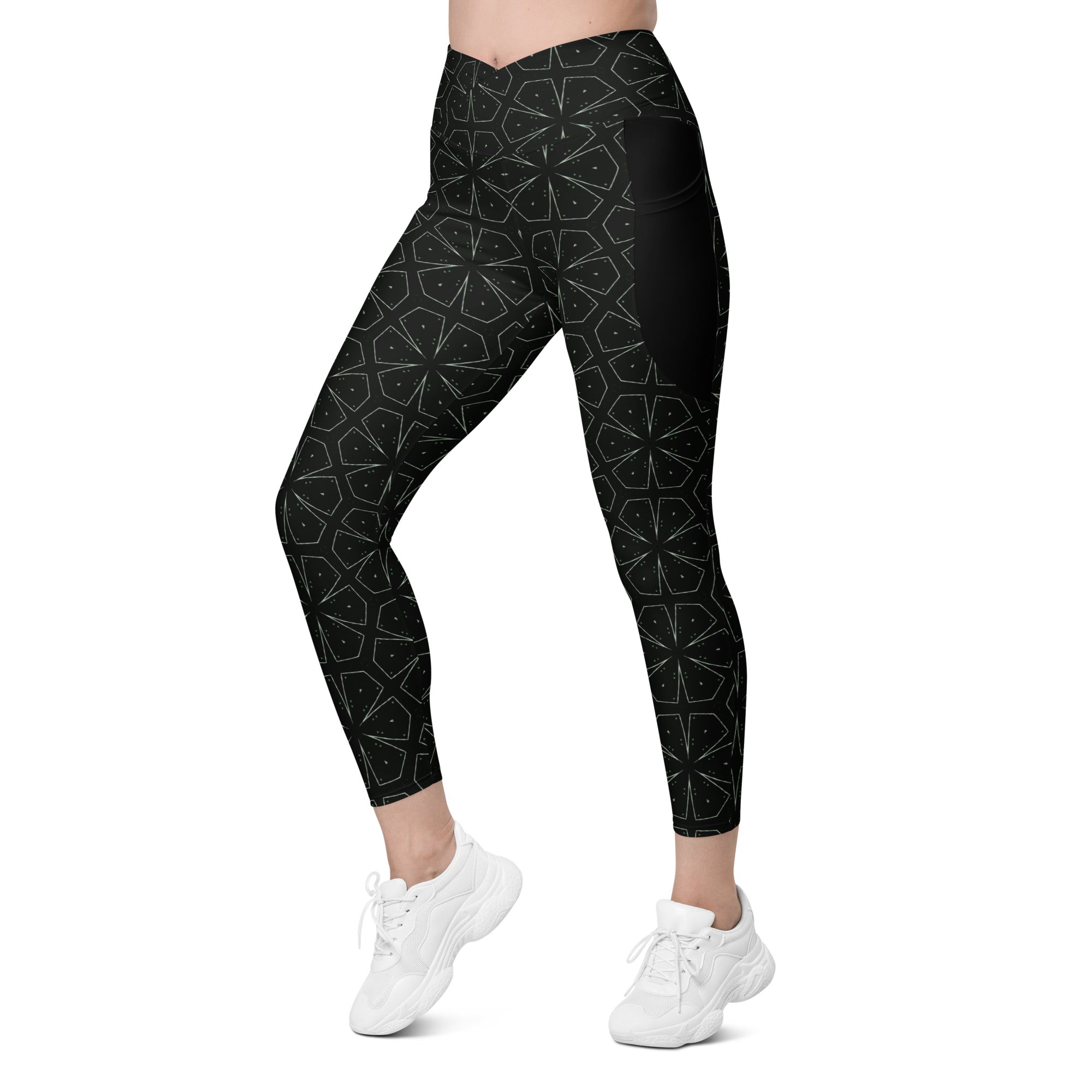 Midnight Floral All-Over Print Crossover Leggings With Pockets