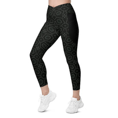 Feathered Serenity All-Over Print Crossover Leggings With Pockets