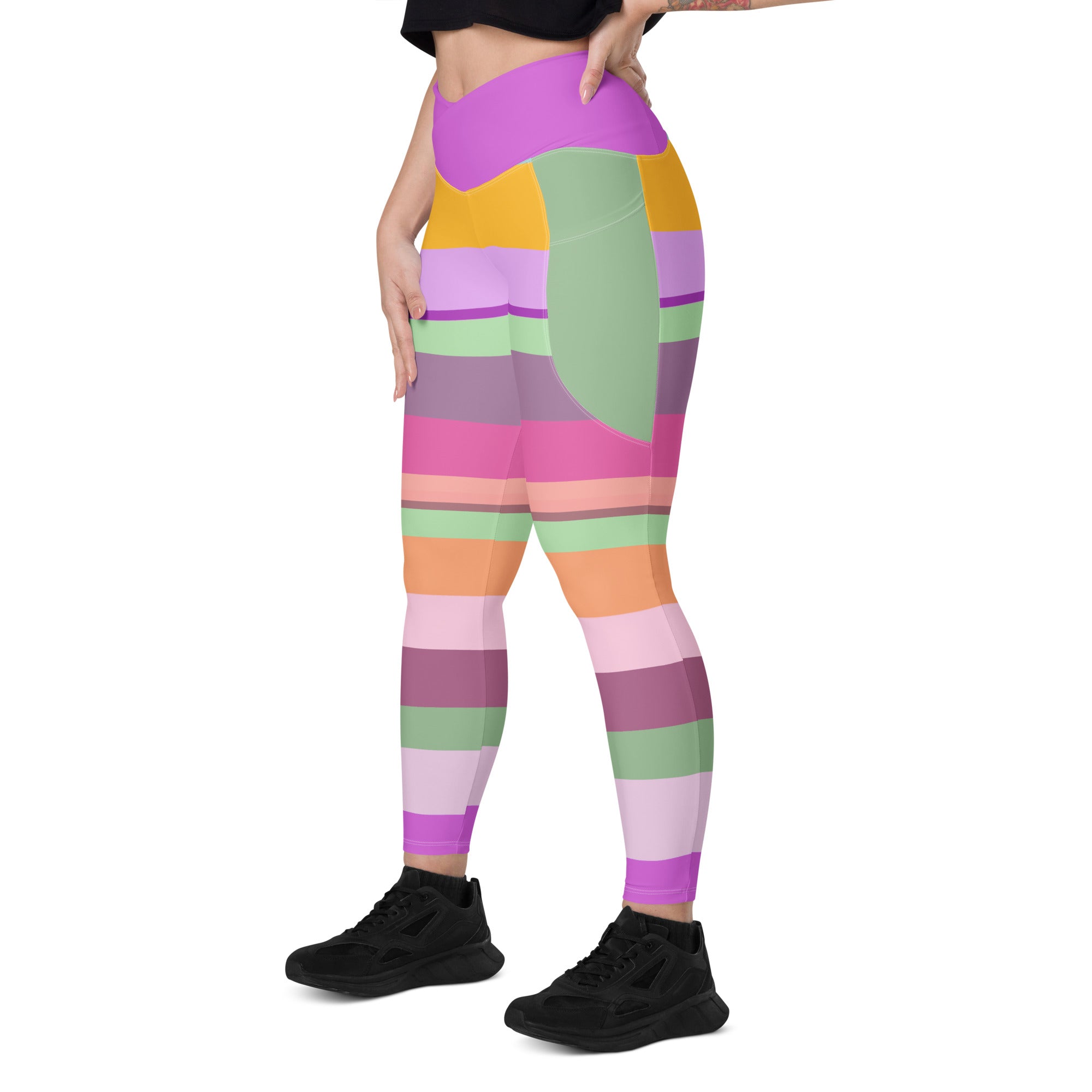 Back view showing the crossover design of Summer Sunset Hues Leggings.