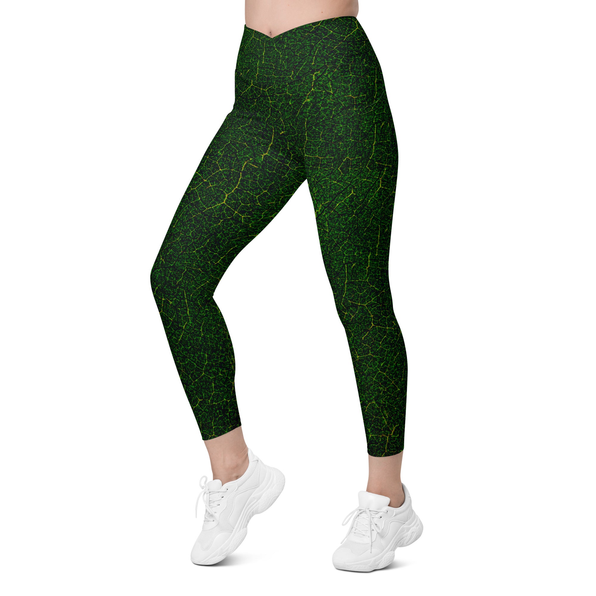 Botanical Bliss Crossover Leggings styled for a comfortable home workout, demonstrating their adaptability and supportive design.