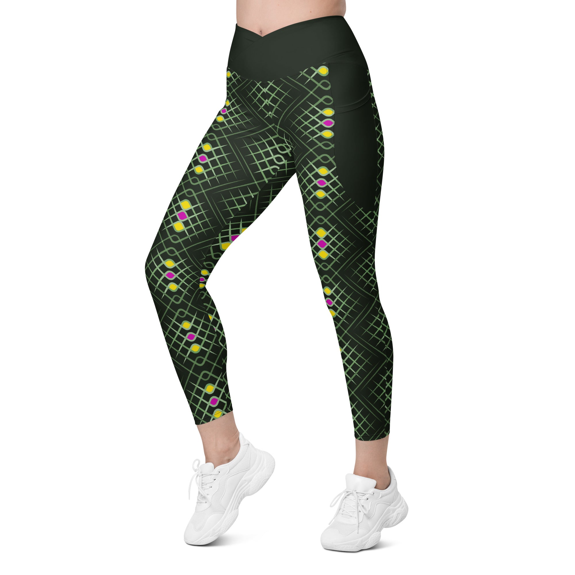 Comfort fit mosaic print leggings with crossover waistband