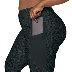 Azure Serenity Crossover Leggings with Pockets