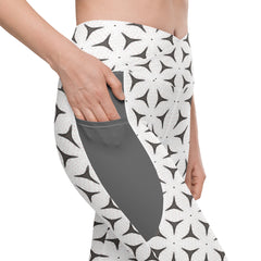 Art Deco Elegance Crossover Leggings with Pockets