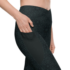 Azure Serenity Crossover Leggings with Pockets