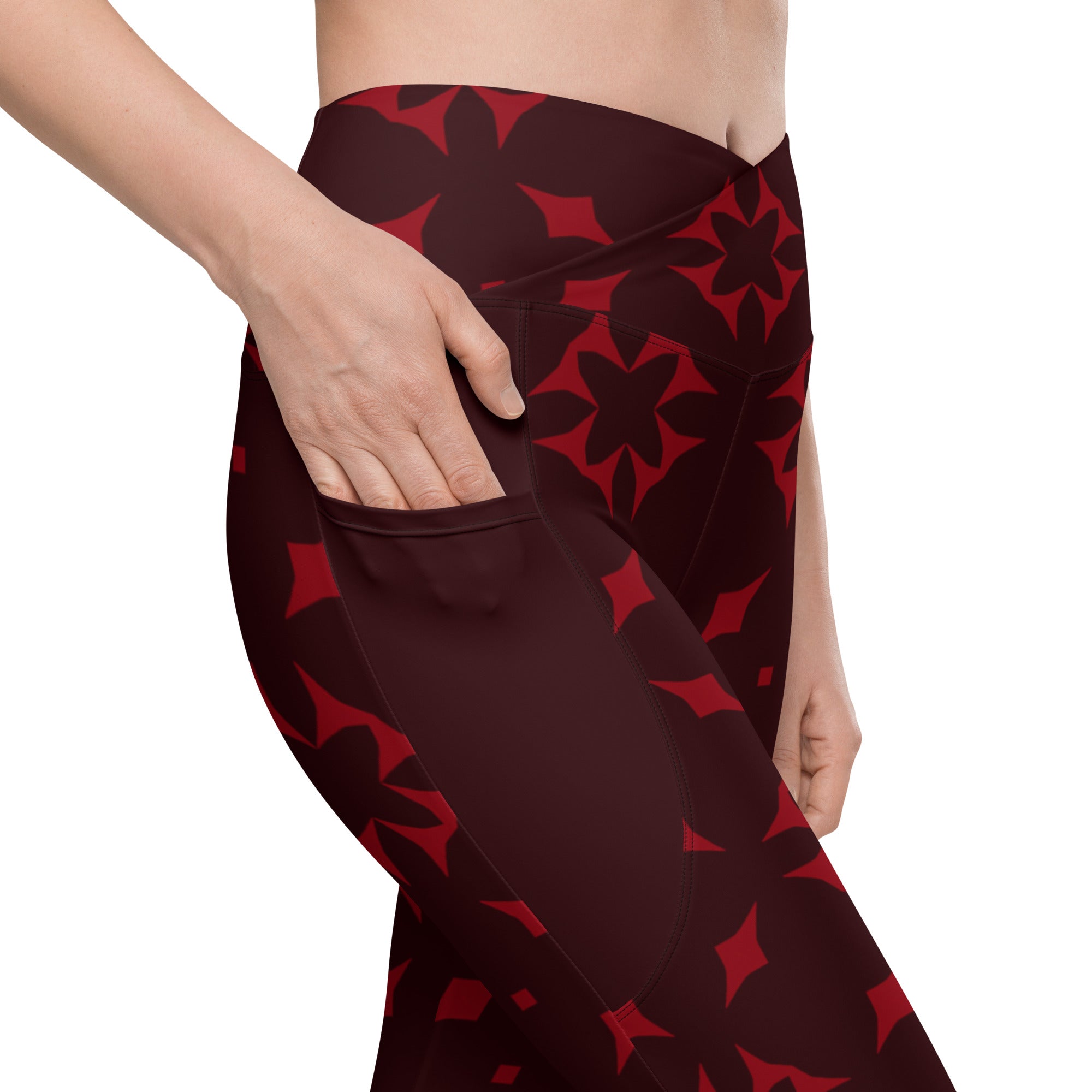Side view of Striped Serenade leggings showing pocket detail.
