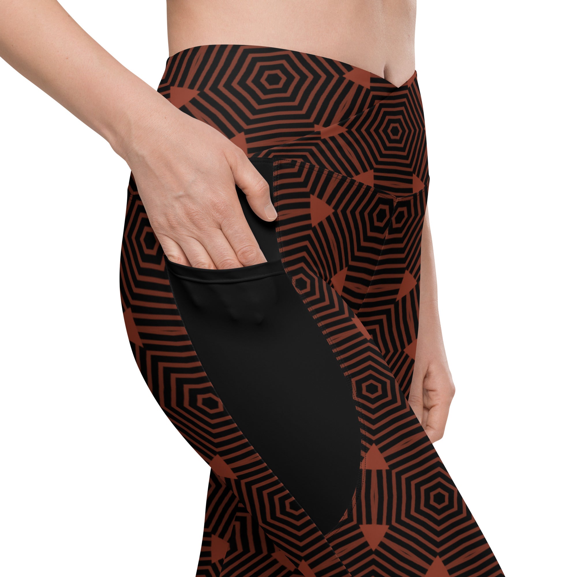 Close-up of Checkered pattern on Crossover Leggings with pockets