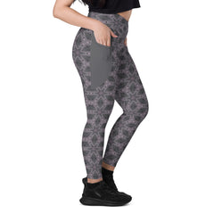 Unique abstract pattern crossover leggings with practical pockets