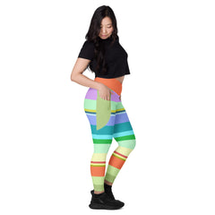 Retro Rainbow Blast Crossover Leggings with Pockets