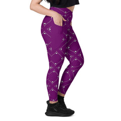 Athletic Geometric Bliss crossover leggings, perfect for yoga and fitness, with pockets.