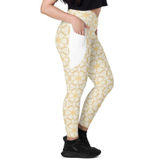 Versatile Floral Fusion Crossover Leggings with Pockets for gym and daily wear.