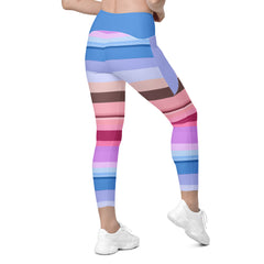 Vibrant Watercolor Strokes Crossover Leggings with Pockets