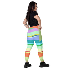 Retro Rainbow Blast Leggings paired with a vintage tee for a casual look.