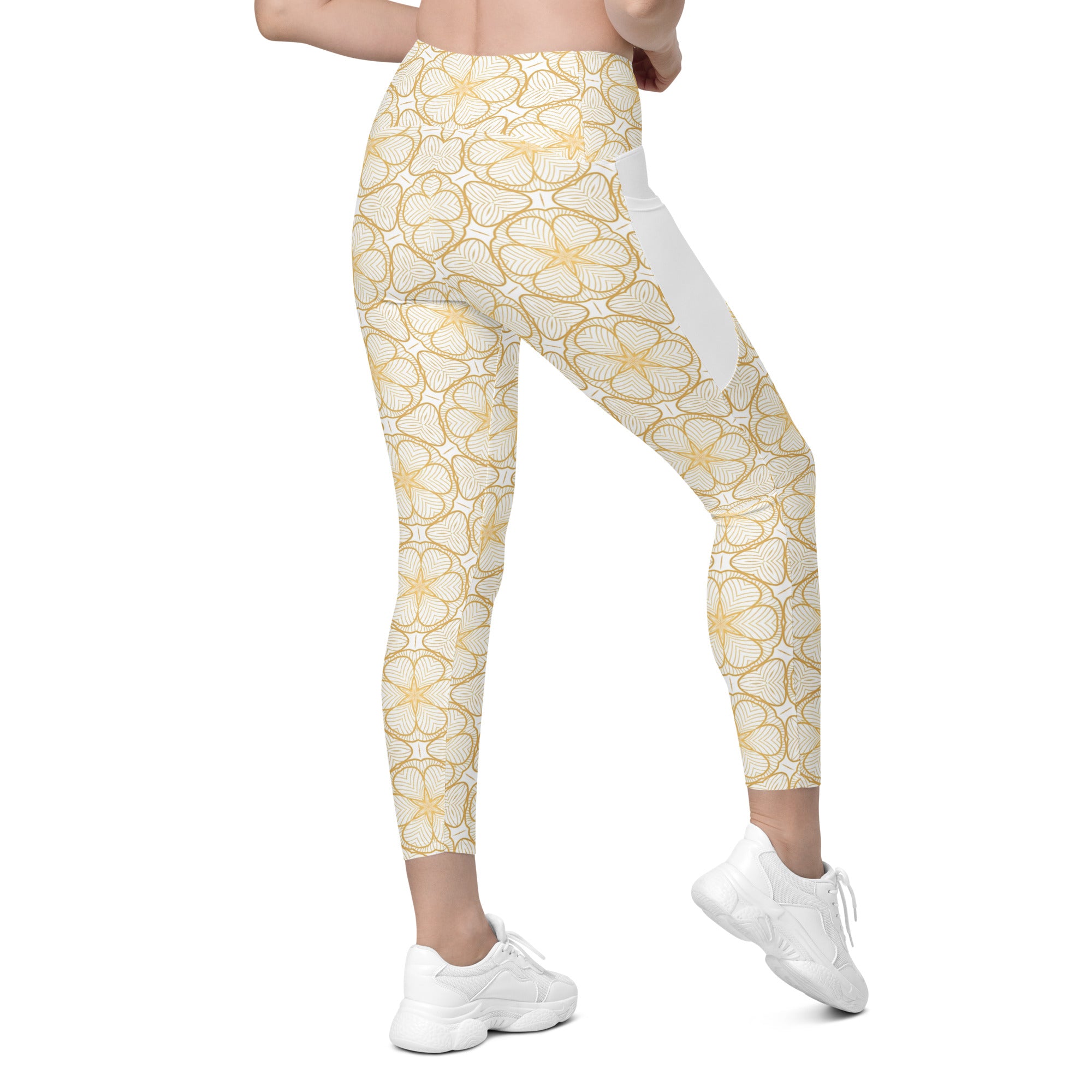 Colorful Floral Fusion Crossover Leggings with Pockets for active wear.