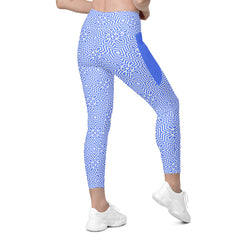 Trendy chevron chic leggings showcasing crossover waistband.