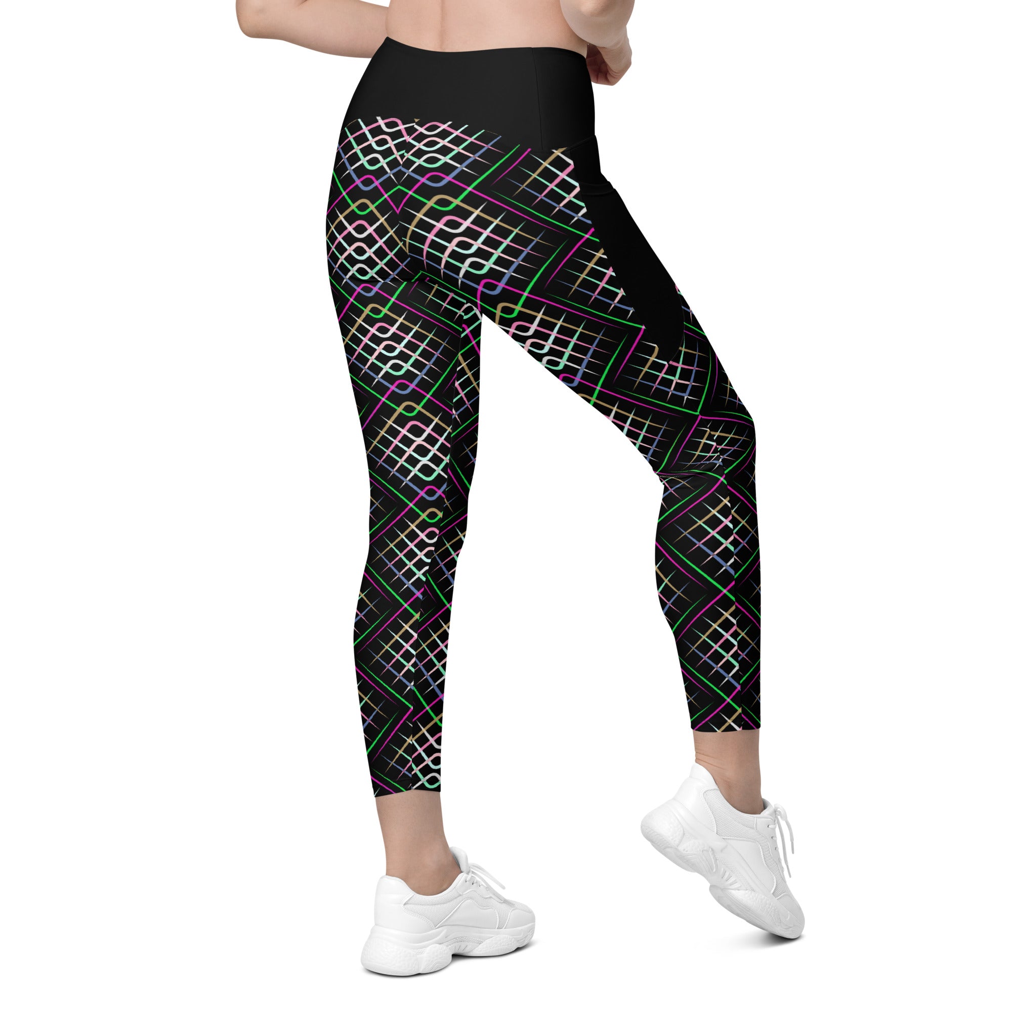 Cosmic Dreams Leggings in action, woman jogging in park.