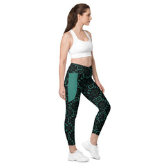 Rhythmic Waves All-Over Print Crossover Leggings With Pockets