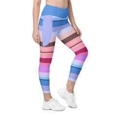 Vibrant Watercolor Strokes Crossover Leggings with Pockets