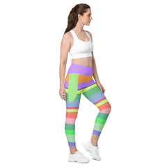 Carnival Confetti Crossover Leggings on model during a fun workout.