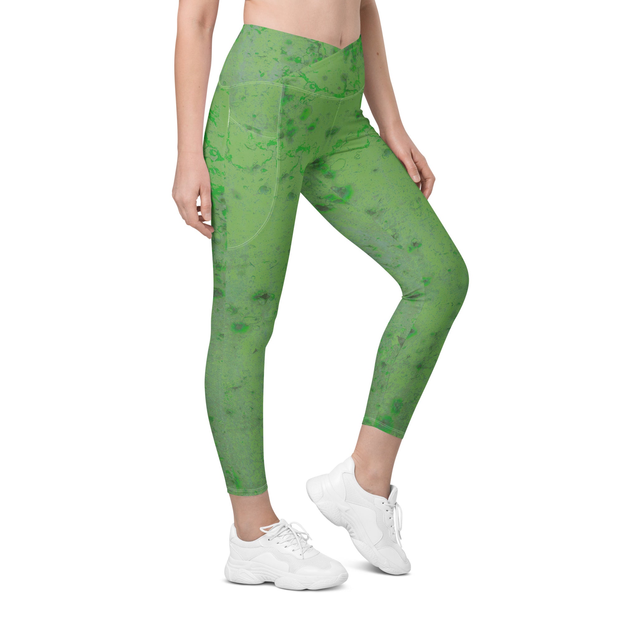 Side View of Cozy Quilted Leggings with Crossover Waistband